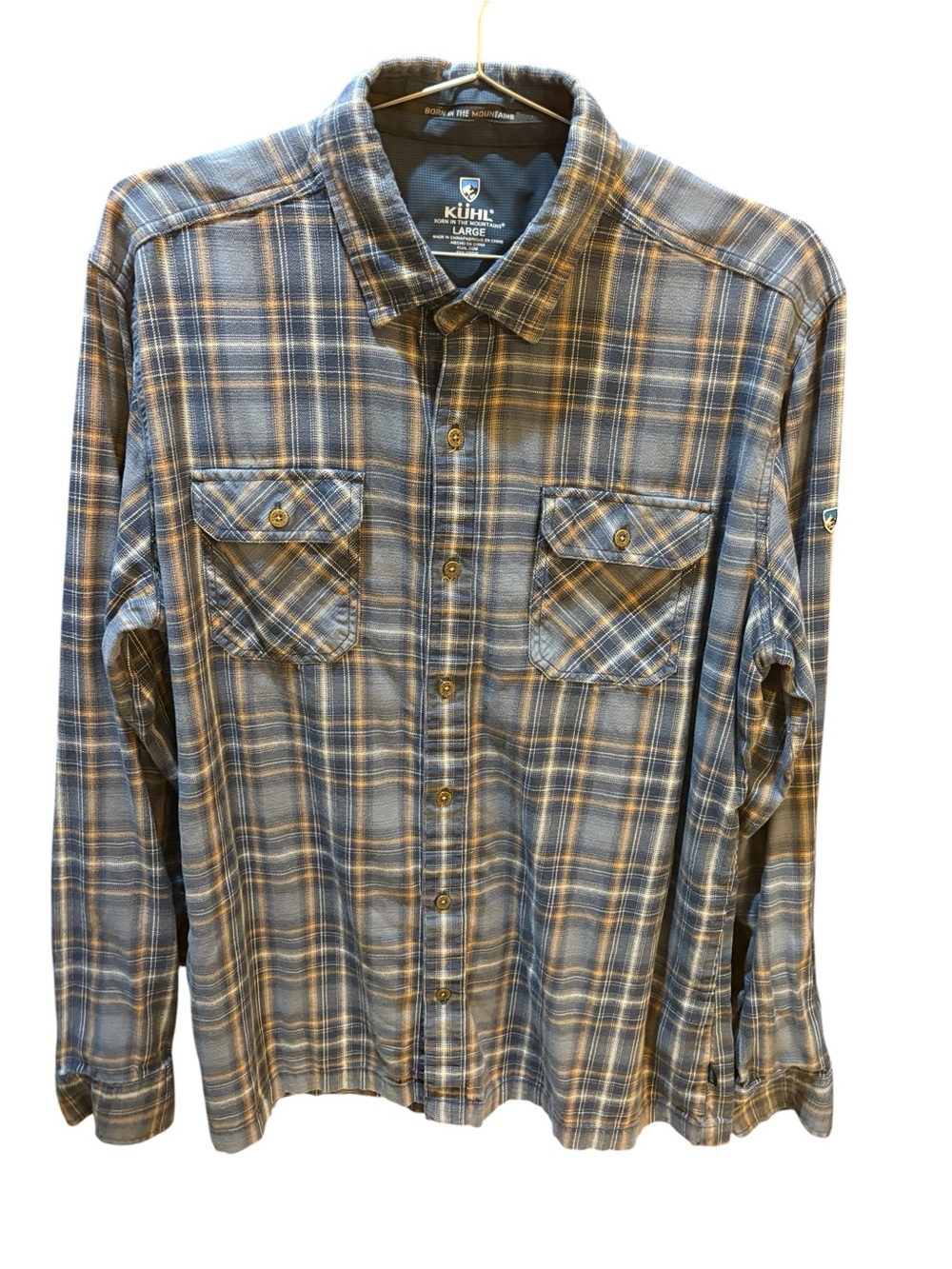 KUHL Dillinger Flannel Blue Plaid Button Up Pockets Size L